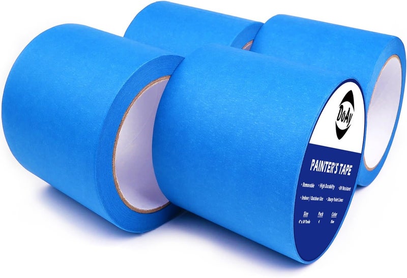 DOAY Blue Painters Tape 4 Inches x 30 Yards - Multi Surface Use - 120 Yards Total - 4 Rolls - Image 1